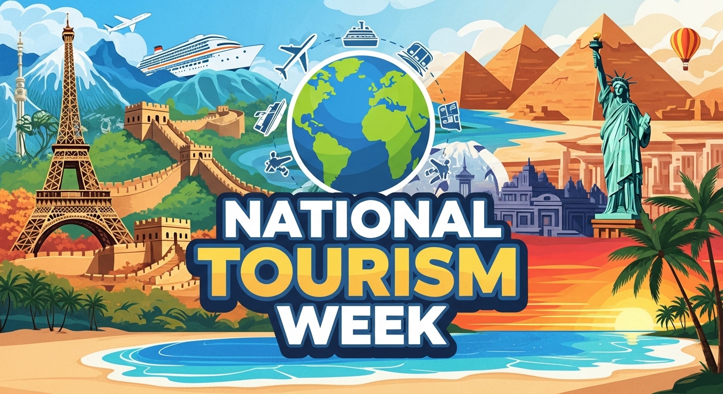 National Tourism Week Celebration with Global Landmarks and Travel Elements - Feature Image May 202