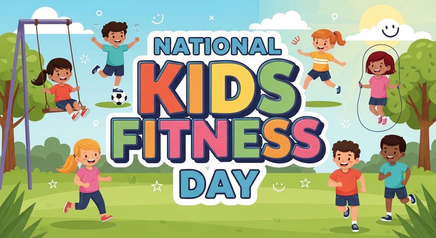 National Kids Fitness Day illustration with active children playing outdoors - Feature Image May 214