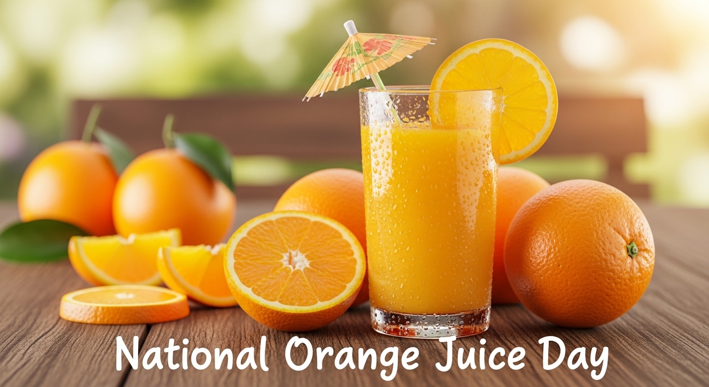 Fresh Orange Juice Glass, Citrus Fruits on Wood - National Orange Juice Day - Feature Image May 217