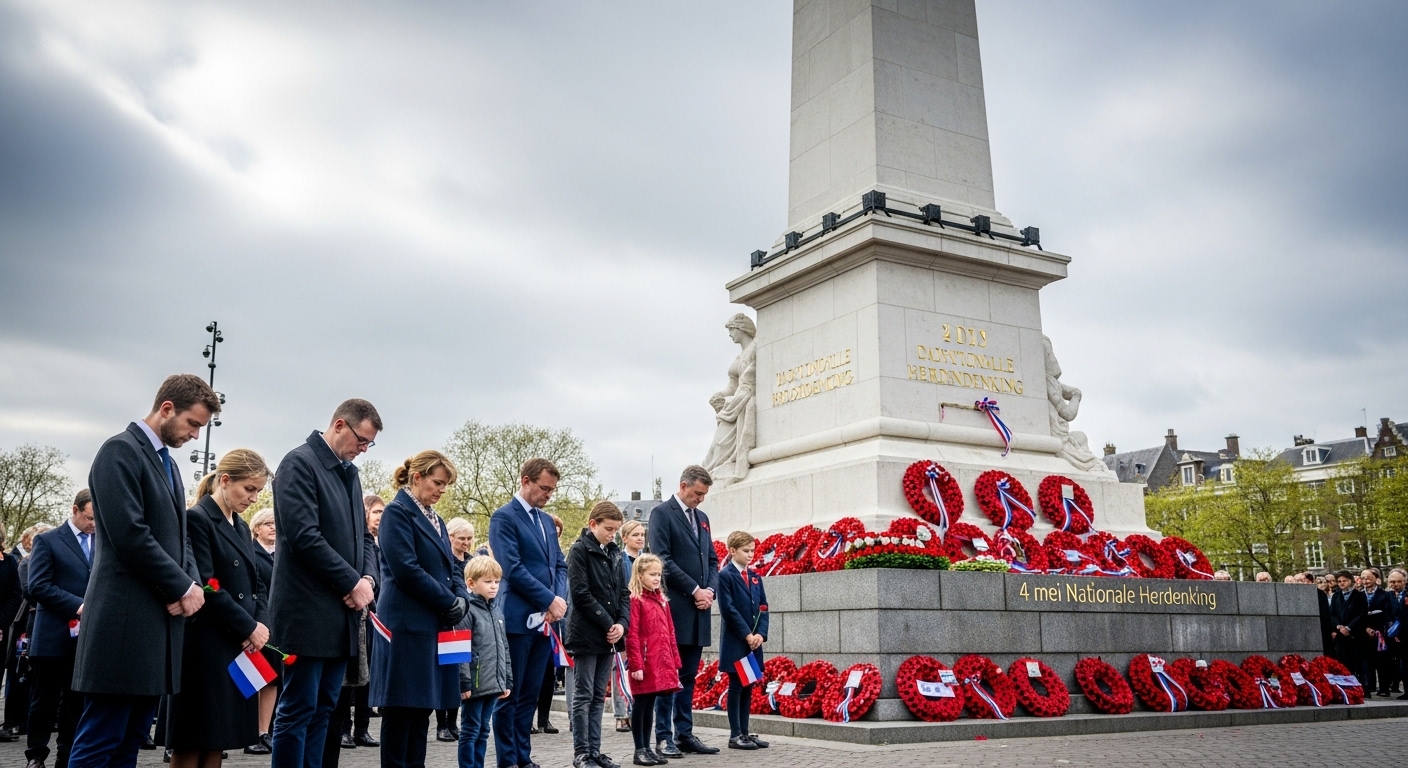 Solemn Commemoration Ceremony in Netherlands: People Bowing Heads at a War Memorial on May 4 - Feature Image May 218