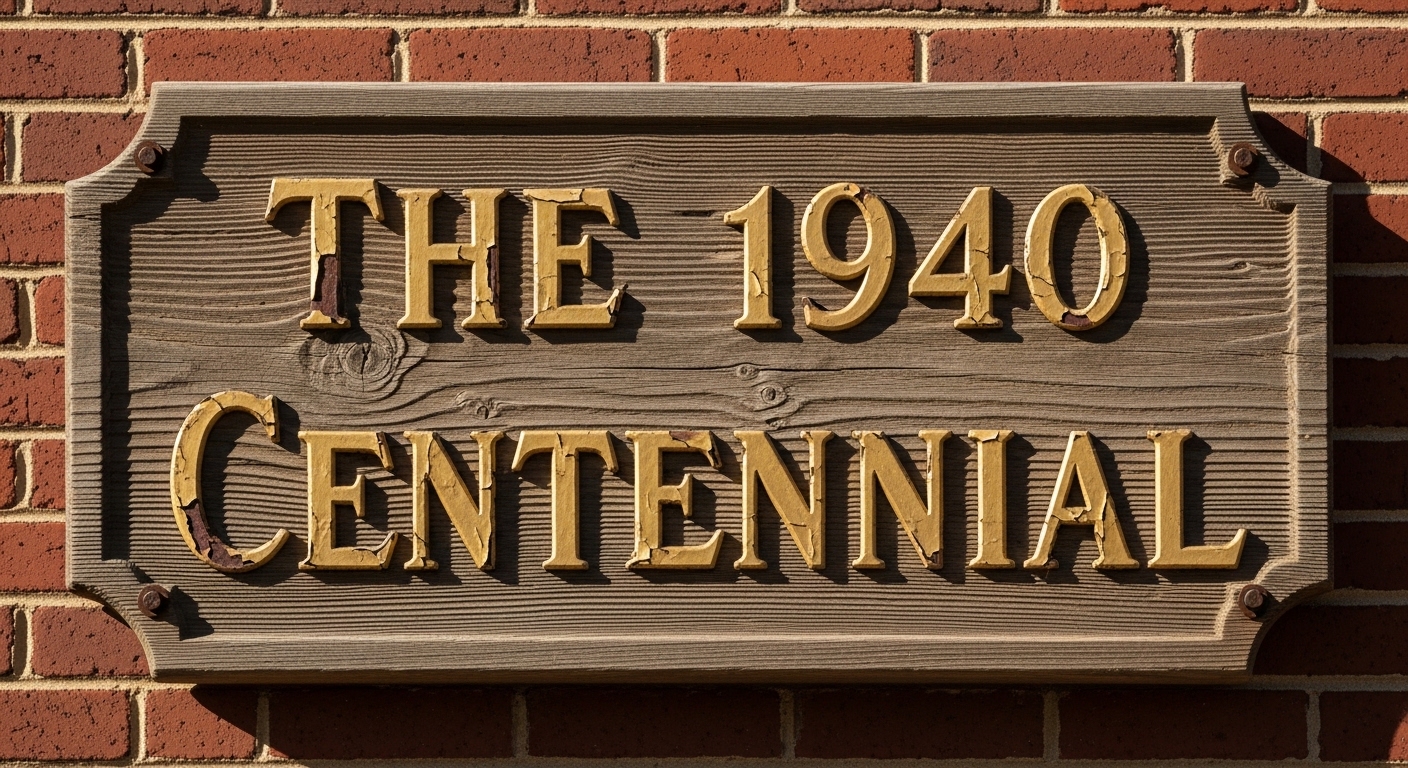Vintage 1940 Centennial Wooden Plaque on Red Brick Wall - Feature Image May 224