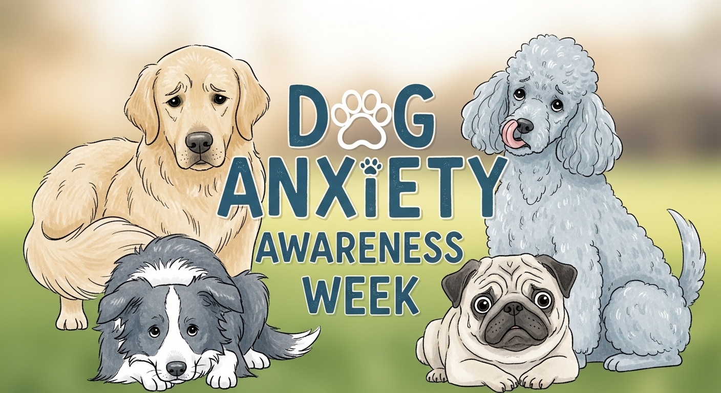 Dog Anxiety Awareness Week Illustration with Worried Canine Companions - Feature Image May 228