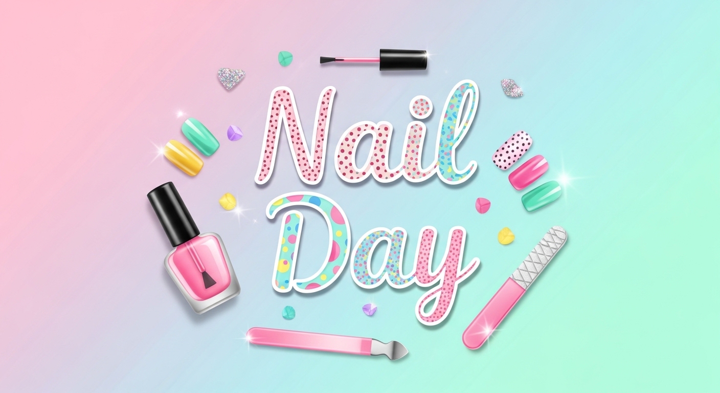 Nail Day Celebration Banner with Manicure Tools & Pastel Gradient Background - Feature Image May 242