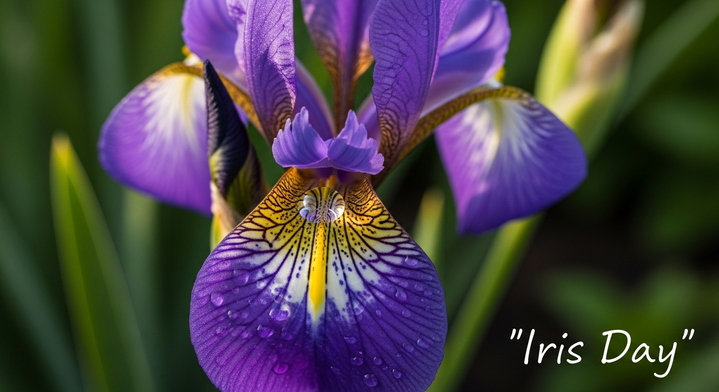 Purple Iris Flower with Dew Drops - Vibrant Spring Bloom in Macro View - Feature Image May 286