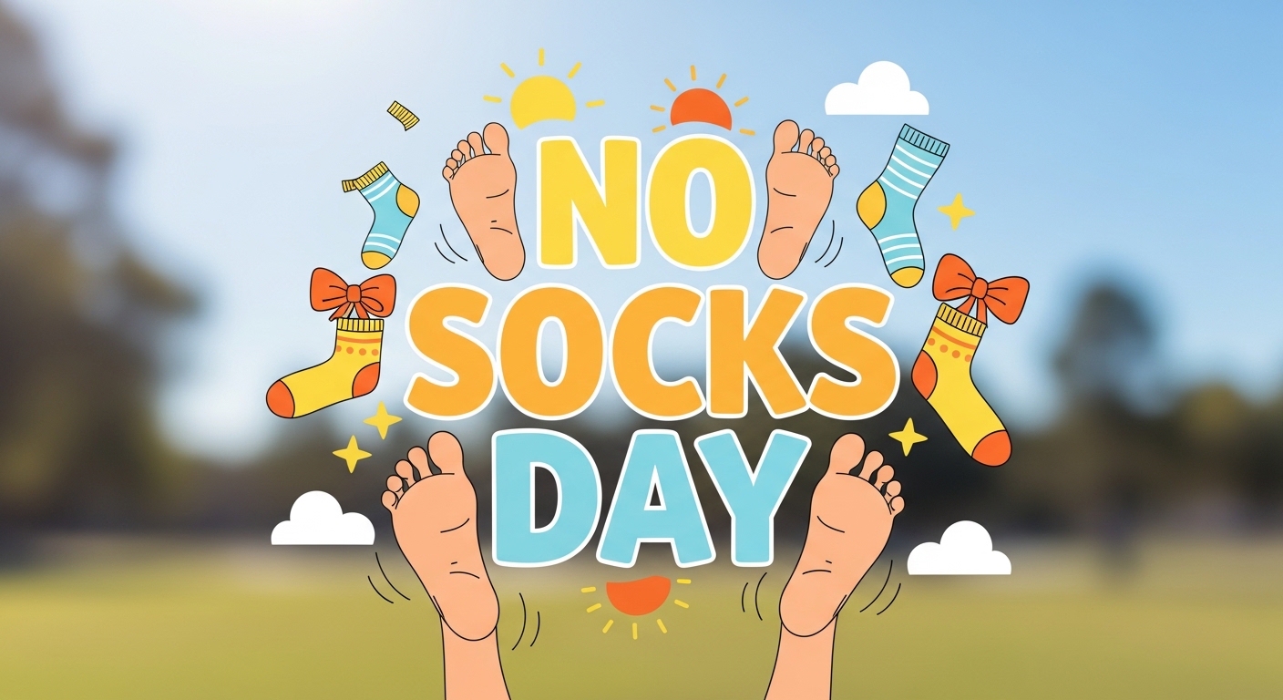 No Socks Day Celebration Illustration with Bare Feet and Colorful Socks Outdoors - Feature Image May 297