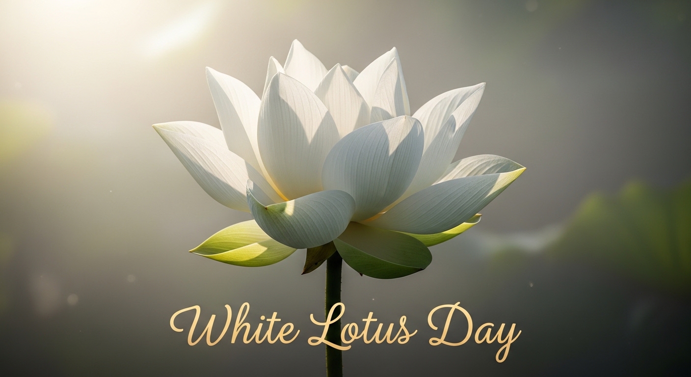 White Lotus Day: Majestic Bloom in Gentle Light, Serene Botanical Art - Feature Image May 300