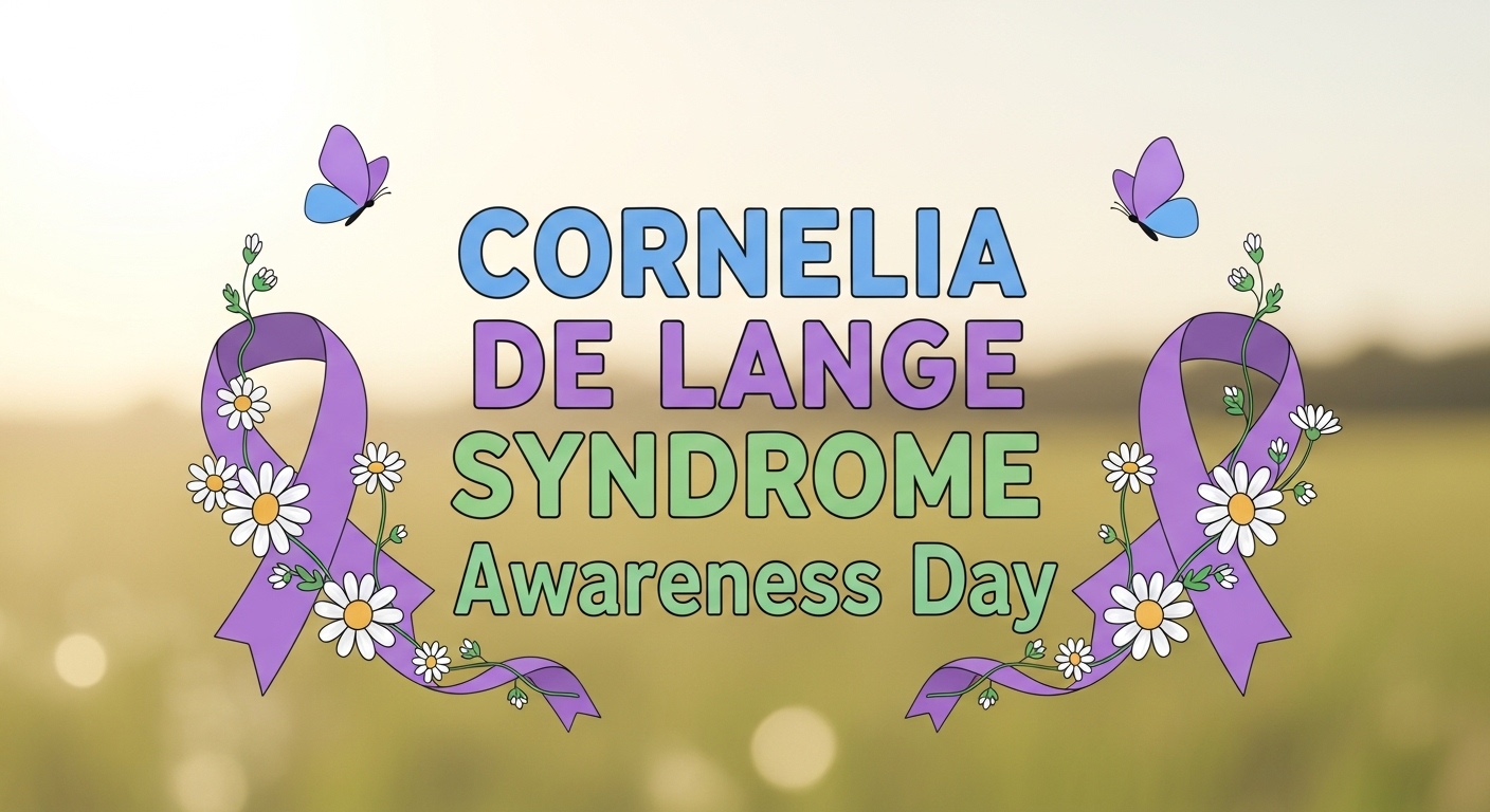Cornelia de Lange Syndrome Awareness Day Banner with Purple Ribbons, Daisies, and Butterflies - Feature Image May 311