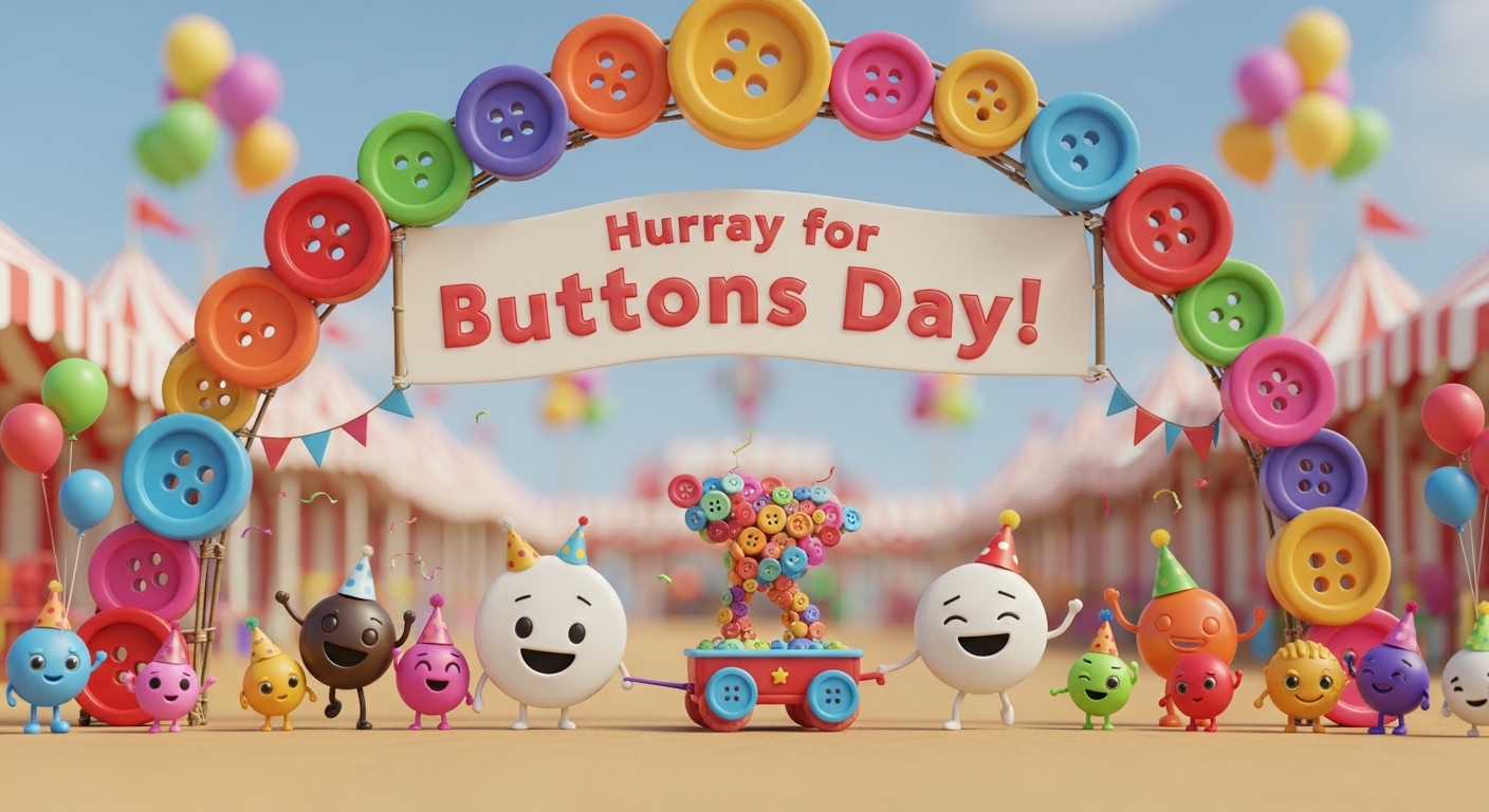 Cheerful Button Characters Celebrate 'Buttons Day' at a Whimsical Outdoor Festival - Feature Image May 314