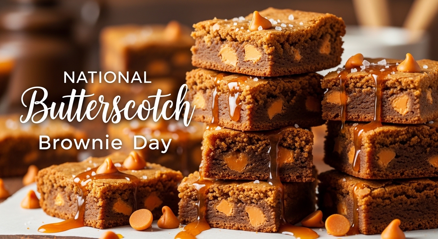 National Butterscotch Brownie Day: Decadent Dessert Stack with Sweet Drizzle & Sea Salt Flakes - Feature Image May 318