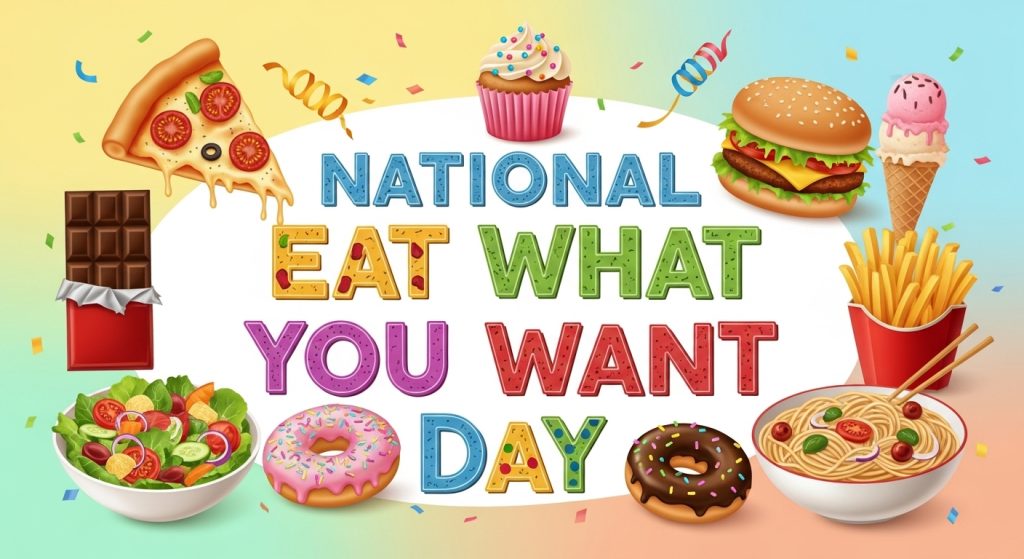 National Eat What You Want Day Celebration with Assorted Delicious Foods & Sweet Treats - Feature Image May 340 1