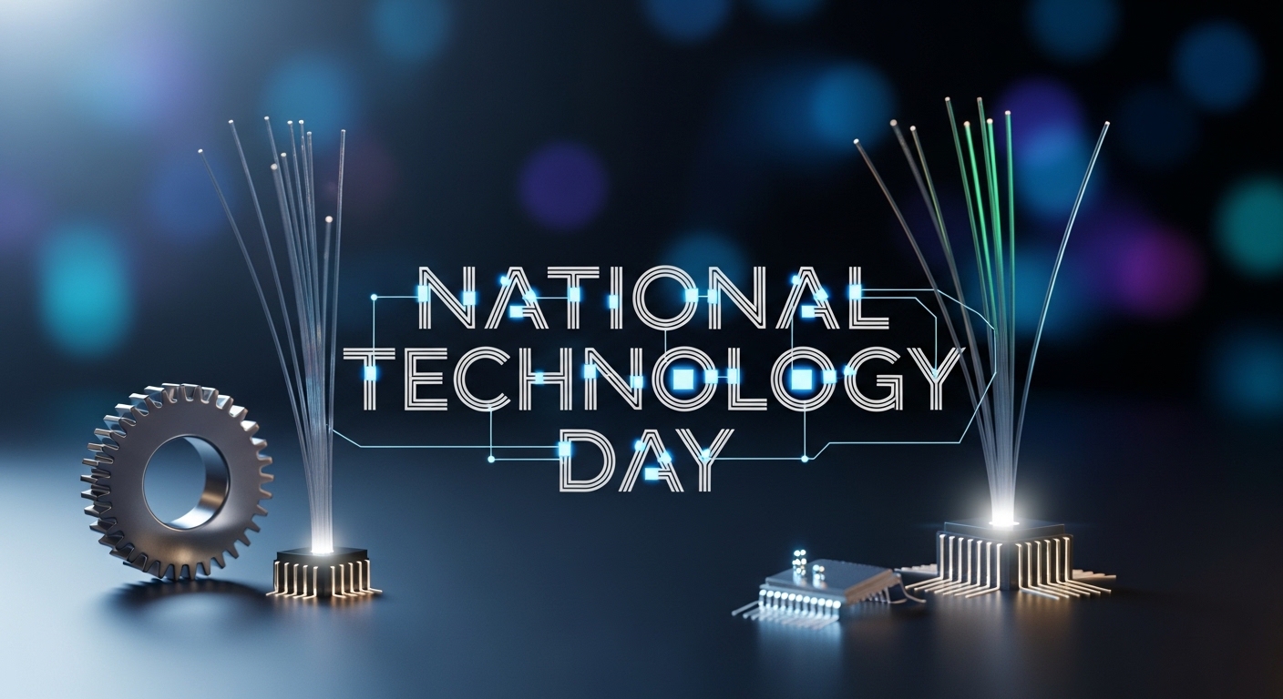 National Technology Day Celebration with Digital Circuitry, Gear, and Fiber Optic Connectivity - Feature Image May 351