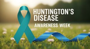 Huntington's Disease Awareness Week Teal Ribbon on Green Grass Background - Feature Image May 360