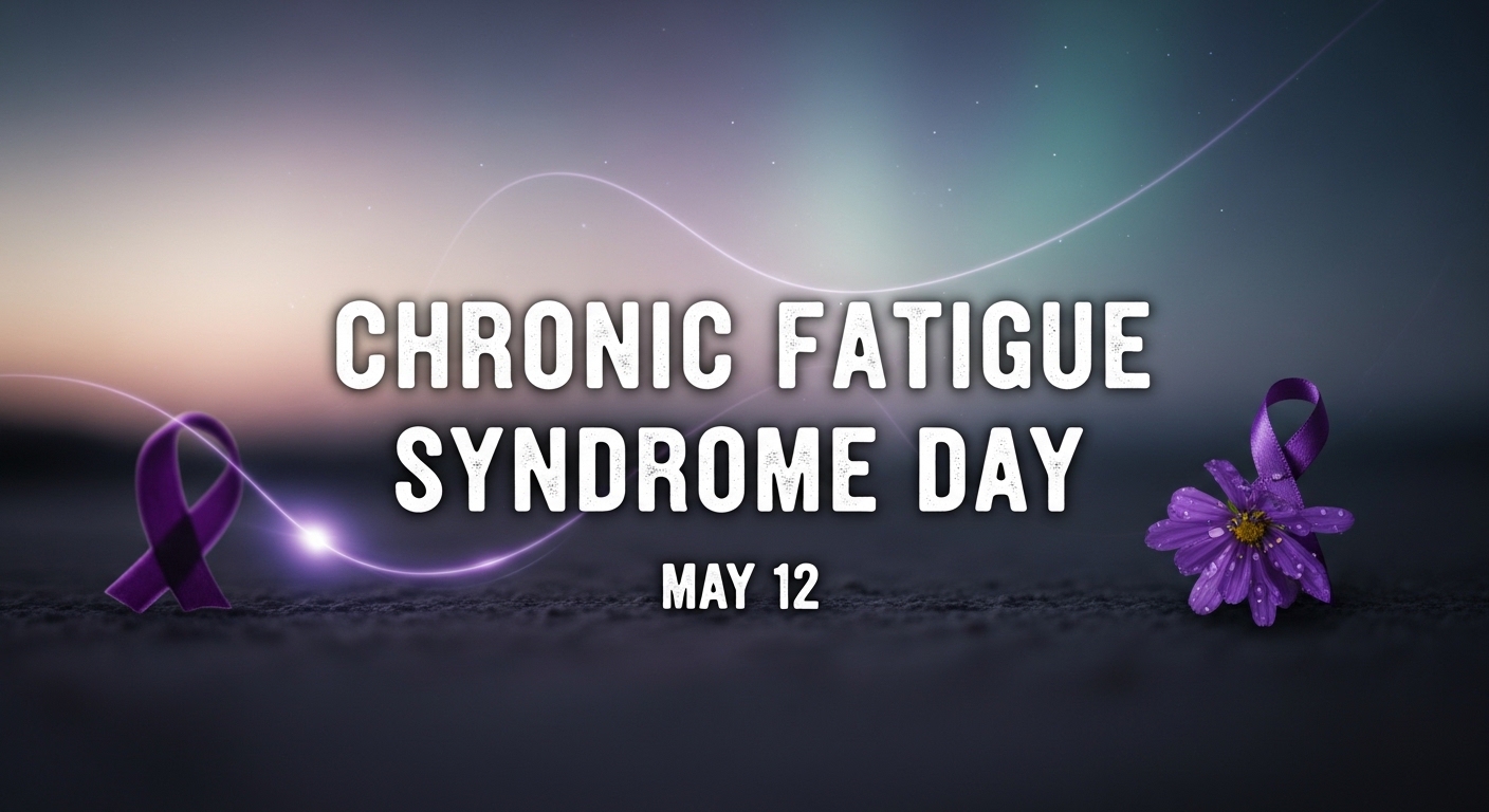 Chronic Fatigue Syndrome Day, May 12. Awareness with Purple Ribbon and Bloom. - Feature Image May 364