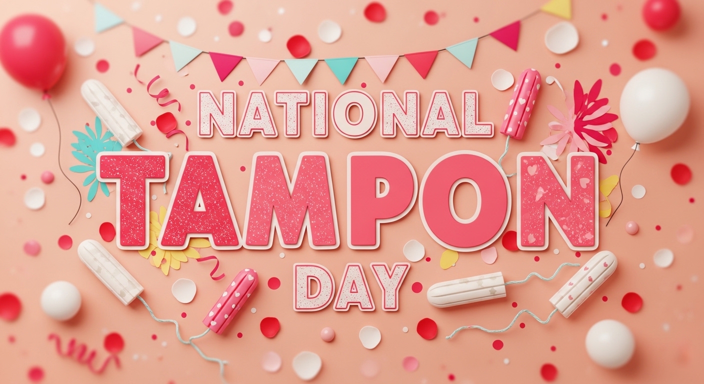 National Tampon Day Celebration Banner. Menstrual Health Awareness Event with Festive Decorations. - Feature Image May 374