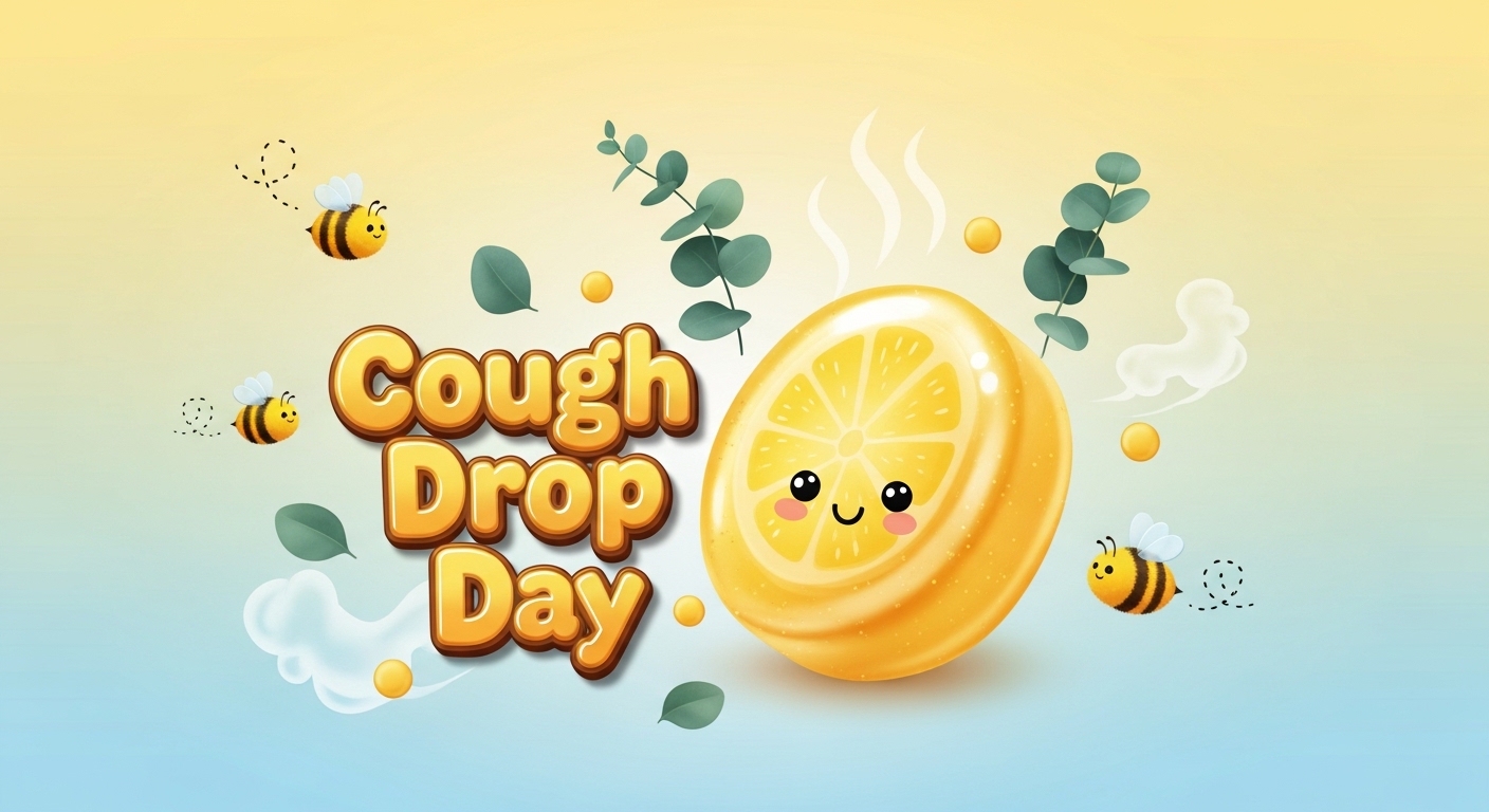 Cough Drop Day Celebration with Lemon Candy, Bees, and Eucalyptus Illustration - Feature Image May 376