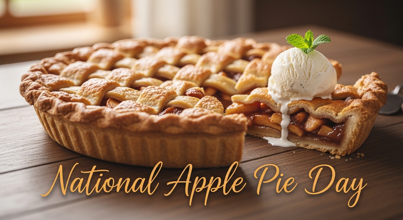 National Apple Pie Day Dessert with Vanilla Ice Cream and Lattice Crust - Feature Image May 381