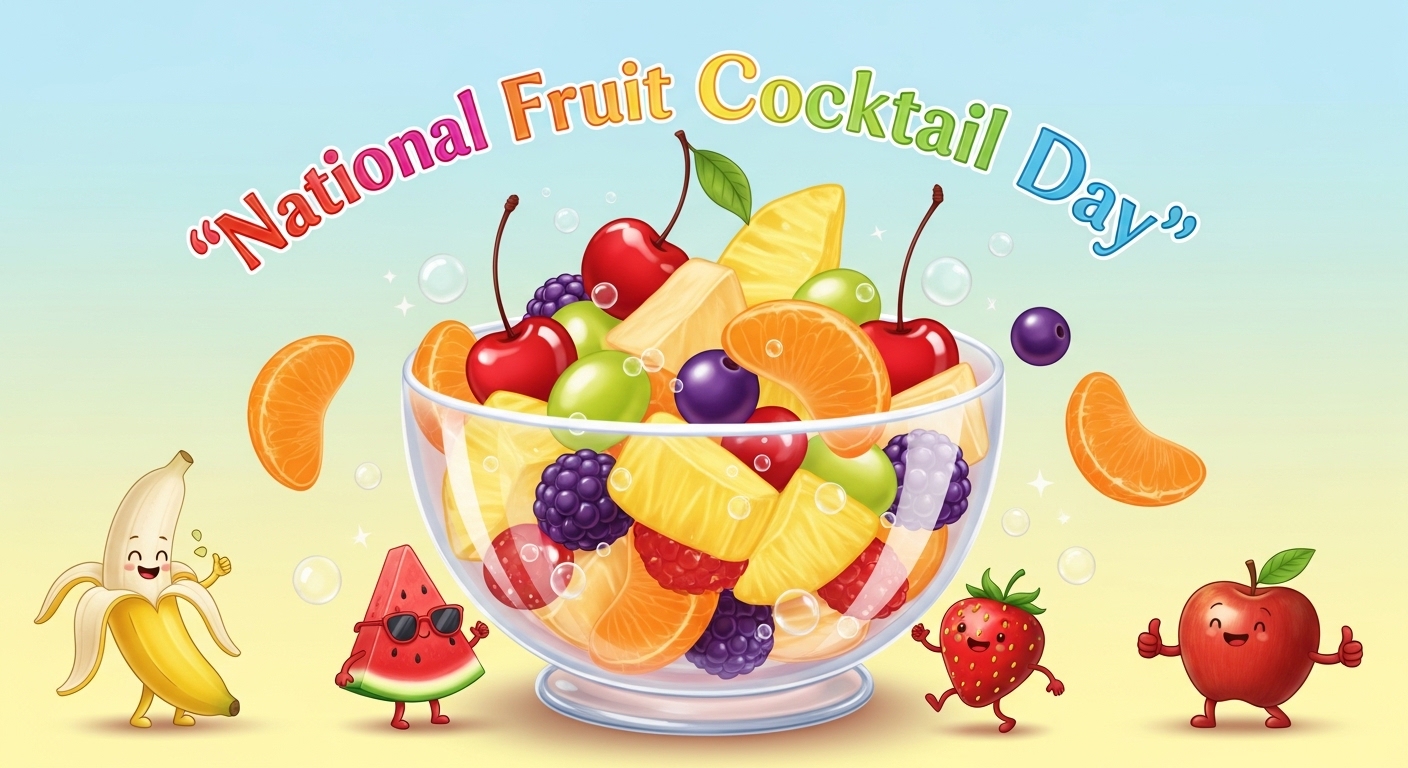 National Fruit Cocktail Day: Colorful Medley and Happy Cartoon Fruits - Feature Image May 384