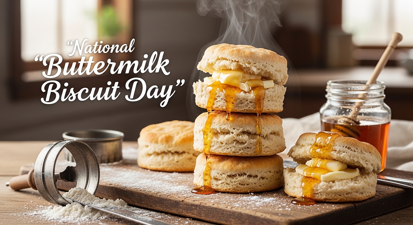 National Buttermilk Biscuit Day Celebration with Warm Biscuits, Melted Butter, and Golden Honey - Feature Image May 397