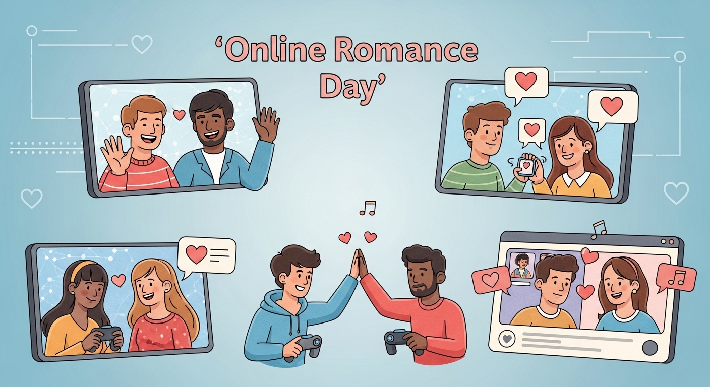 Online Romance Day: Couples Connect Digitally, Dating and Socializing via Screens with Hearts - Feature Image May 399