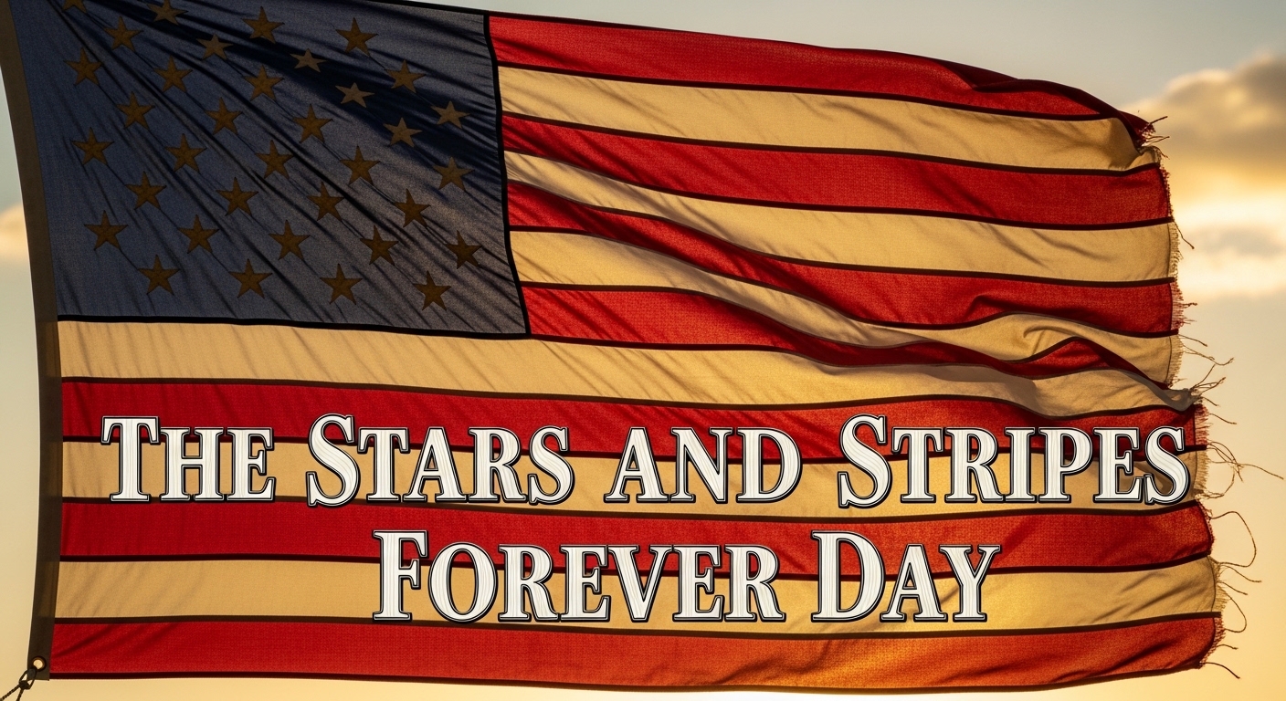United States Flag with Stars and Stripes Forever Day Message at Golden Hour - Feature Image May 402