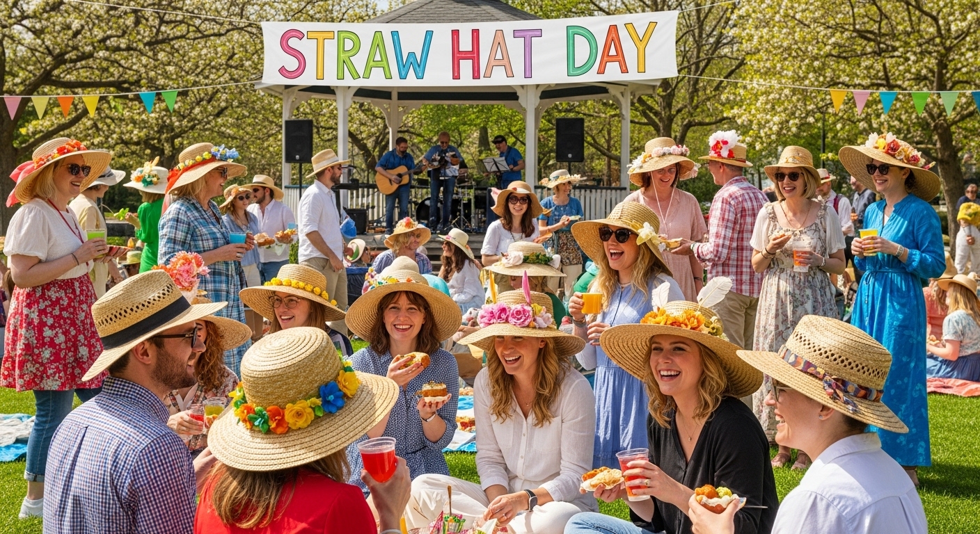 Joyful People Celebrating Straw Hat Day with Music and Picnic in a Park - Feature Image May 421