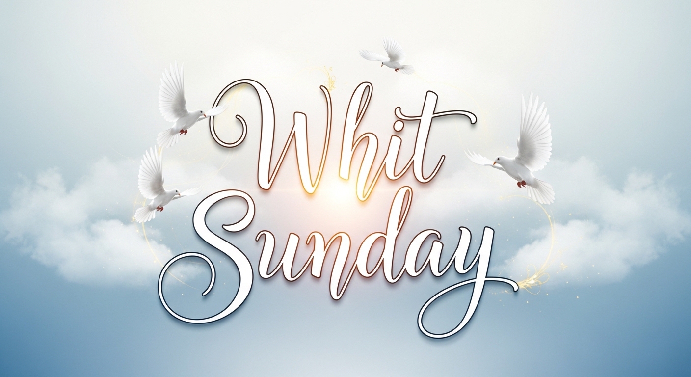 Whit Sunday Celebration with Doves and Radiant Light in Cloudy Sky - Feature Image May 574