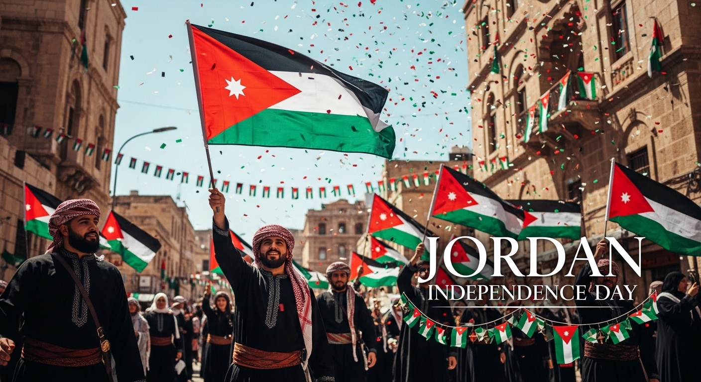 Jordan Independence Day: Patriotic Celebration with Waving Flags & Falling Confetti - Feature Image May 581