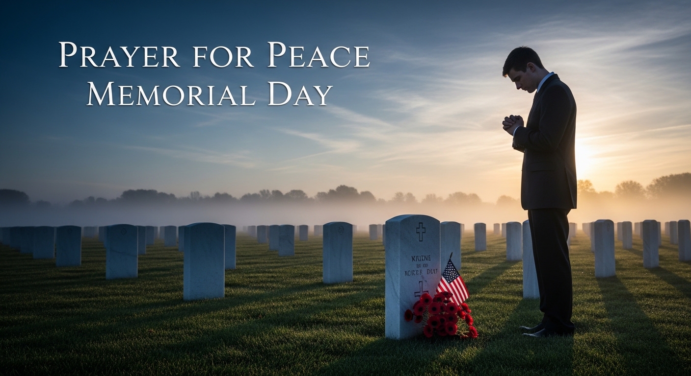 Memorial Day Remembrance: Man Praying at Military Cemetery Dawn - Feature Image May 589