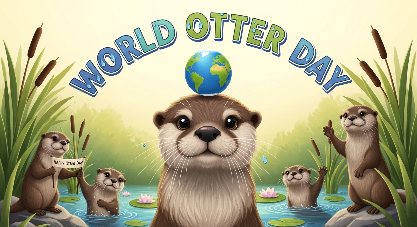 World Otter Day: Cheerful Otters in Wetland with Earth Illustration - Feature Image May 621