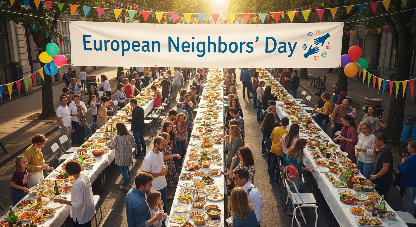 European Neighbors' Day Outdoor Feast: Diverse Community Enjoying a Shared Meal & Festivities - Feature Image May 635