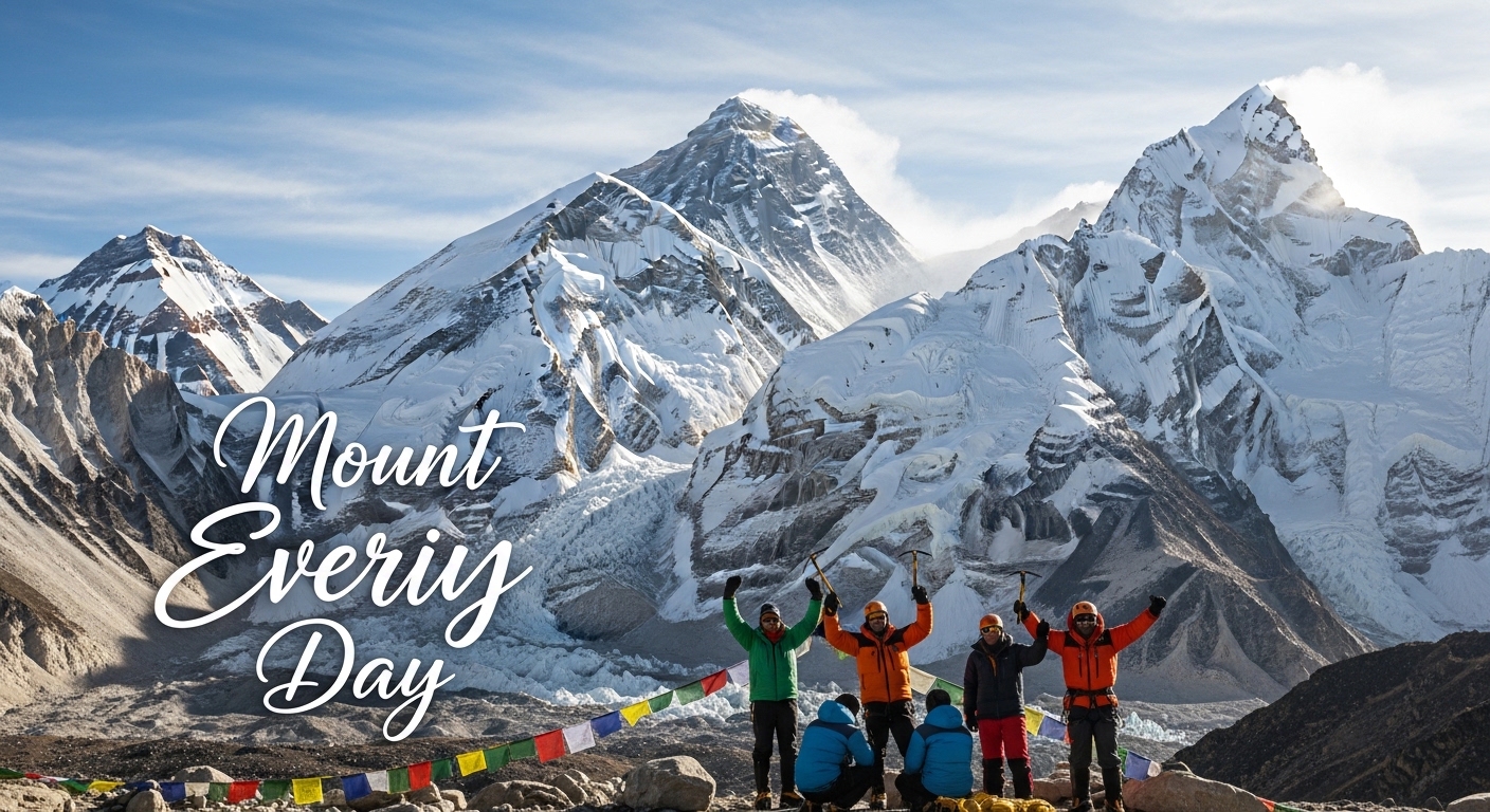 Himalayan Mountaineers Pose Triumphantly with Mount Everest Backdrop and Prayer Flags - Feature Image May 638