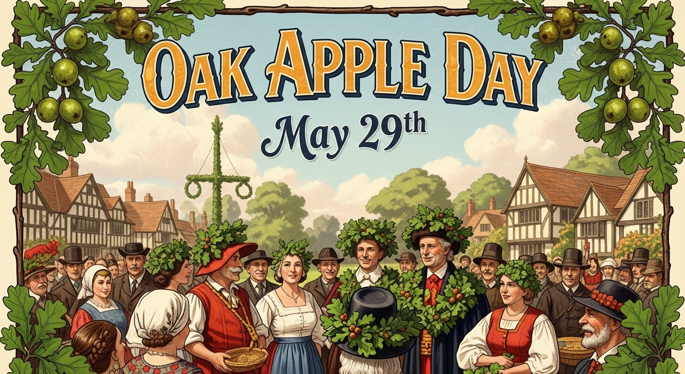Oak Apple Day May 29th Celebration Vintage Poster Illustration - Feature Image May 645