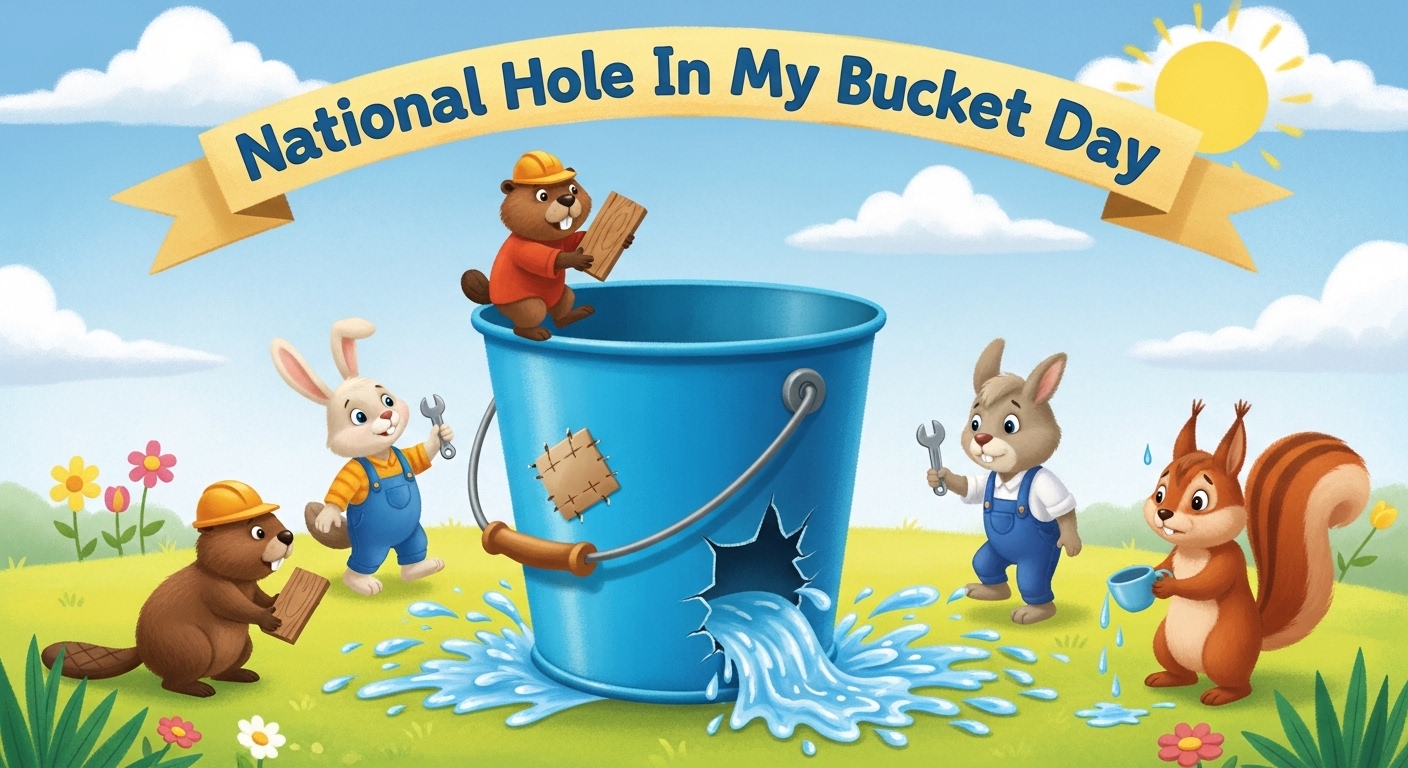 National Hole In My Bucket Day: Cartoon Critters Patching a Broken Pail - Feature Image May 652