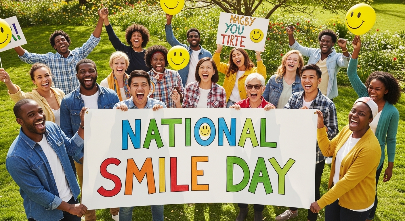 Diverse Group Celebrating National Smile Day with Joyful Expressions Outdoors - Feature Image May 660