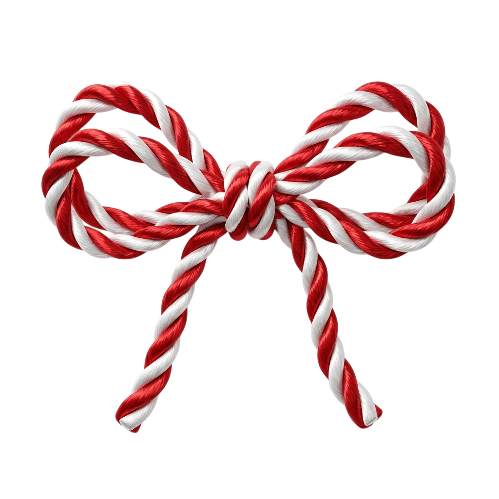 A red and white striped rope tied into a bow shape