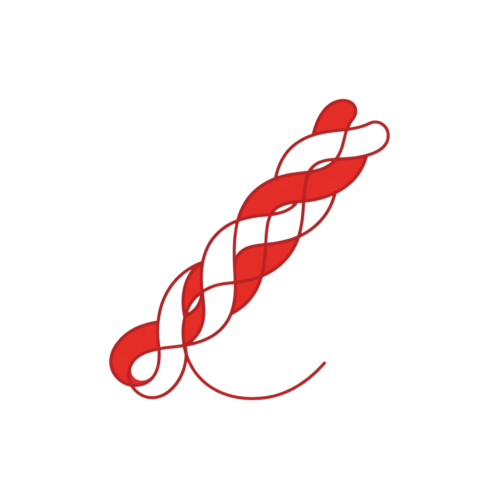 A red DNA double helix model on a black background
