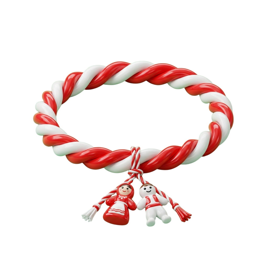 Red and white twisted bracelet with snowman and santa charms