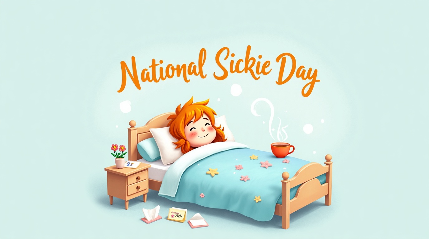 National Sickie Day: Cheerful Child Resting Comfortably in Bed Illustration - Feature Imagefeb 02