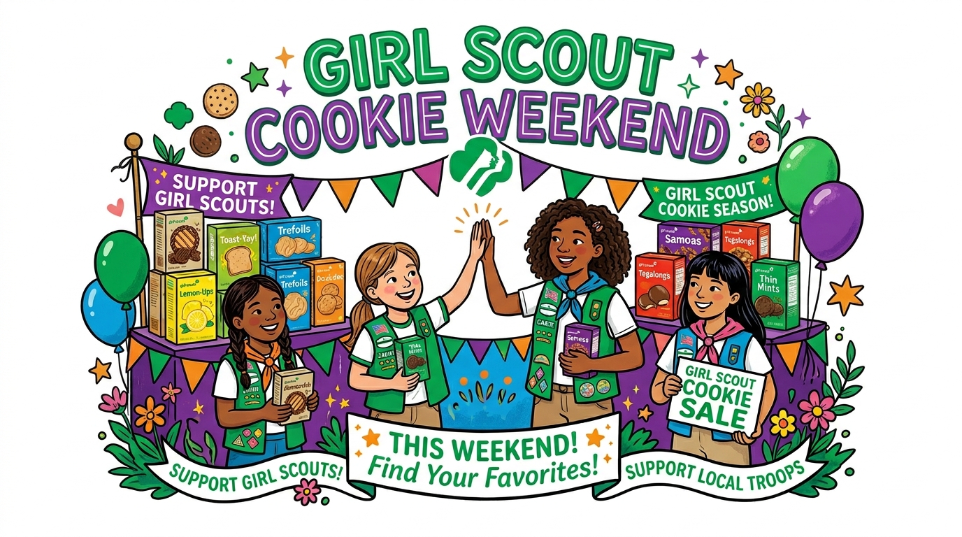 Girl Scout Cookie Weekend Celebration Illustration with Diverse Girls Selling Sweets - Feature Imagefeb 13 3