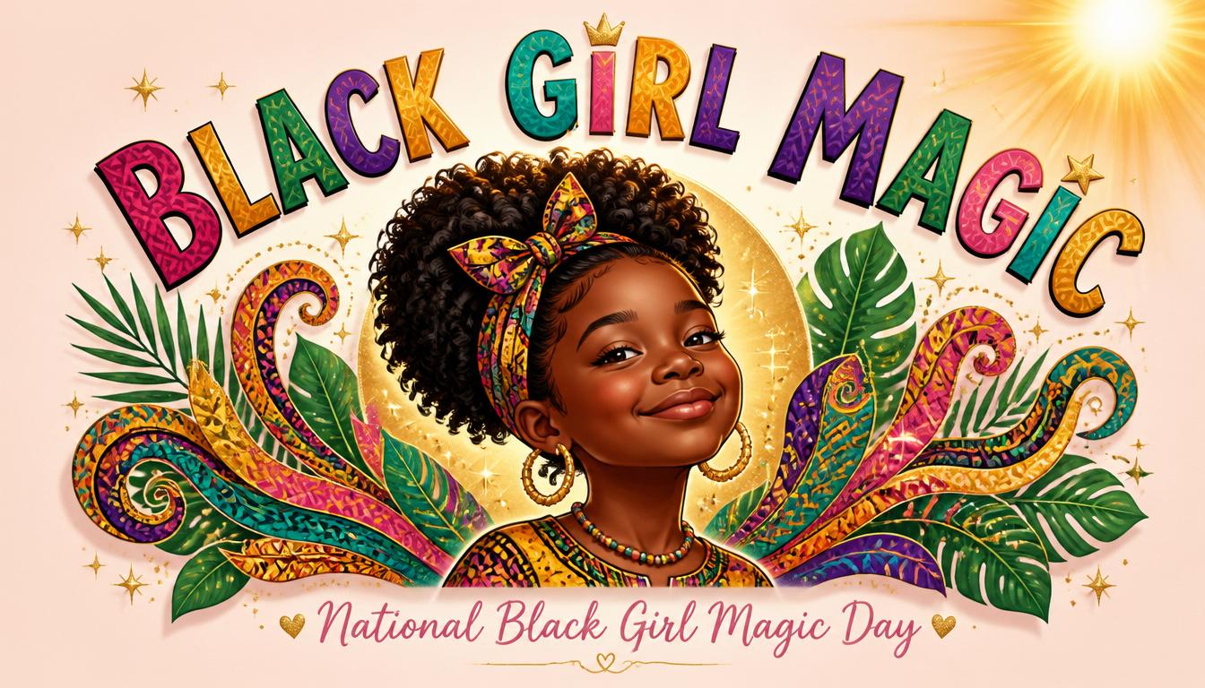 Black Girl Magic Day Celebration. Empowering Young Afro Child with Vibrant Design. - Feature Imagefeb 15