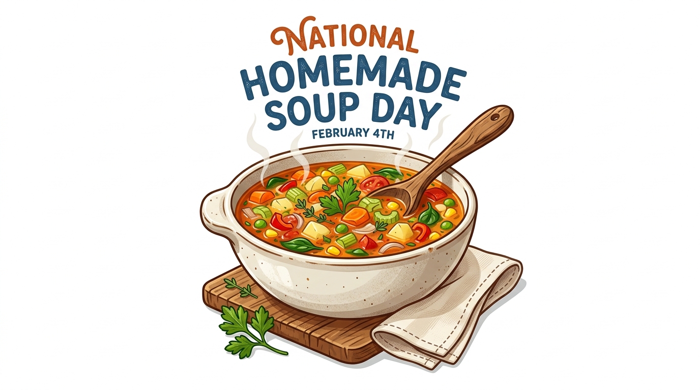 National Homemade Soup Day February 4th Vector Art with Warm Vegetable Bowl - Feature Imagefeb04