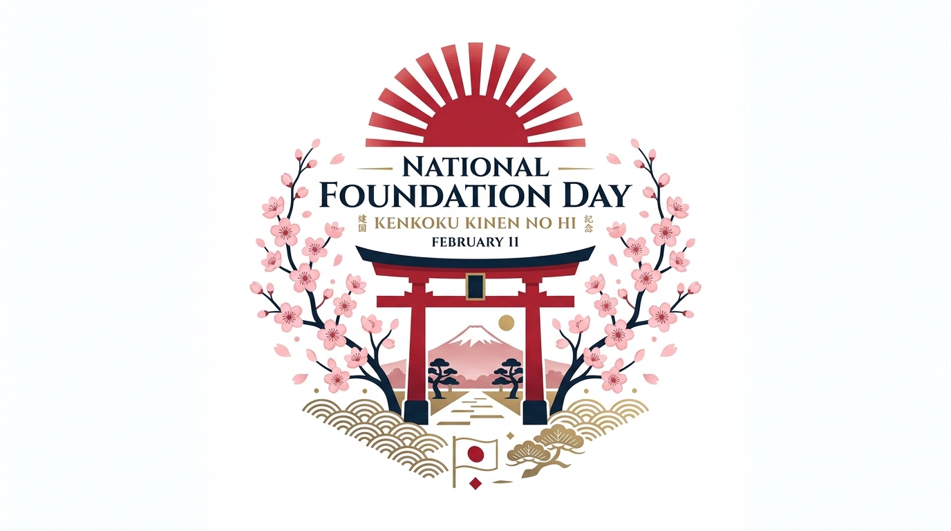 Japan National Foundation Day, February 11, with Torii Gate, Mount Fuji, and Cherry Blossoms - Feature Imagefeb 11 1