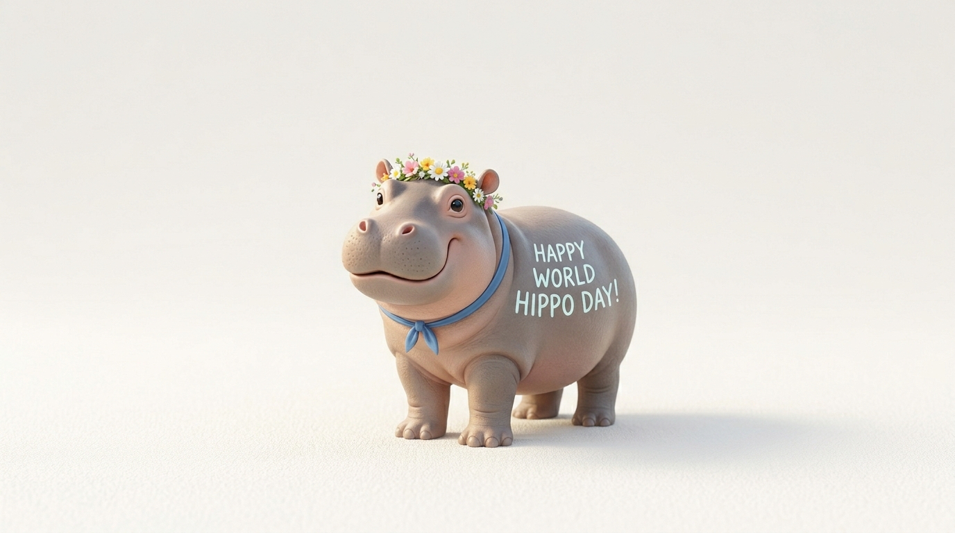 Cheerful Cartoon Hippopotamus with Flower Crown Celebrates World Hippo Day - Feature Imagefeb 15 1