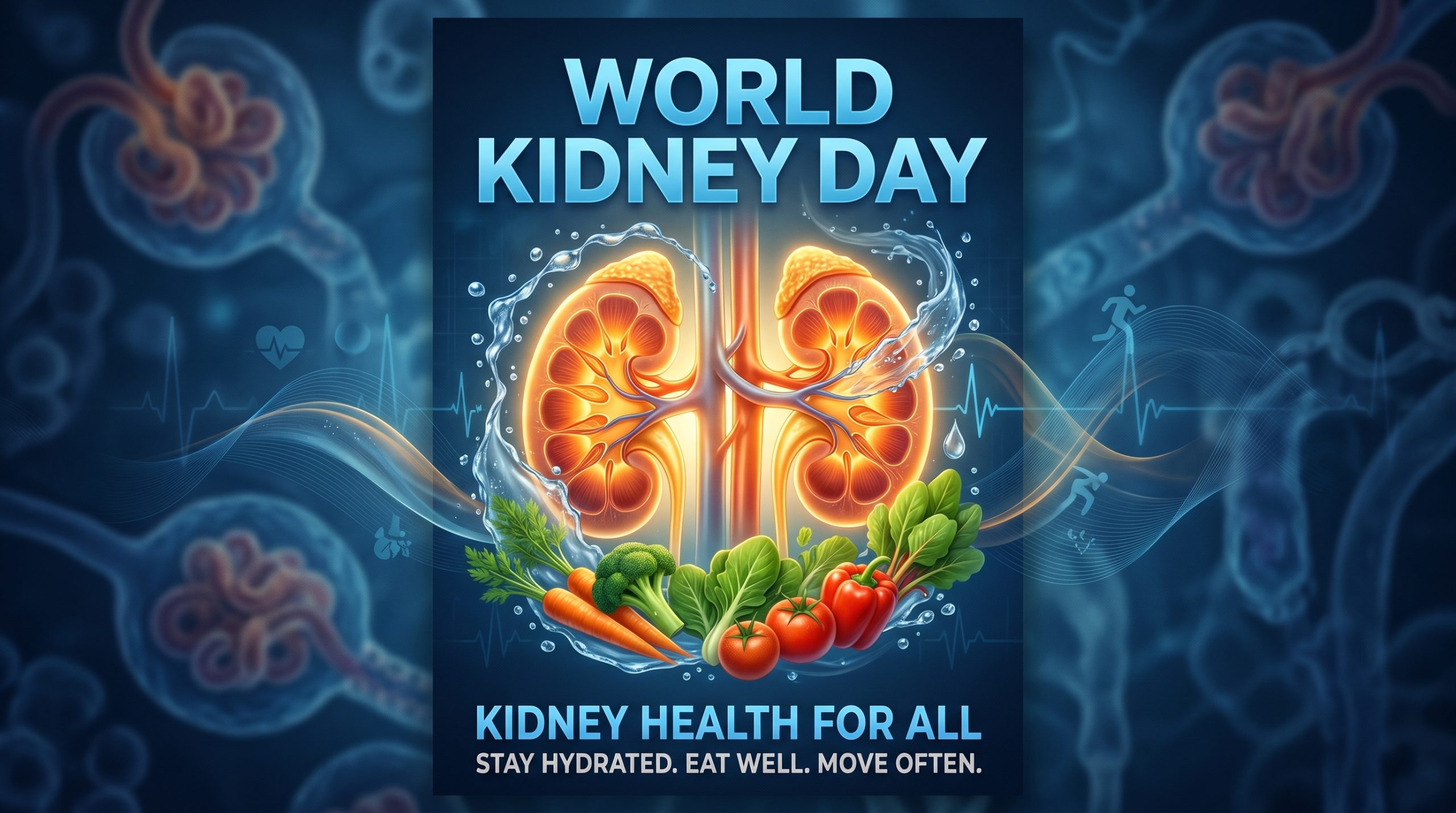 World Kidney Day poster with illustration of kidneys and vegetables