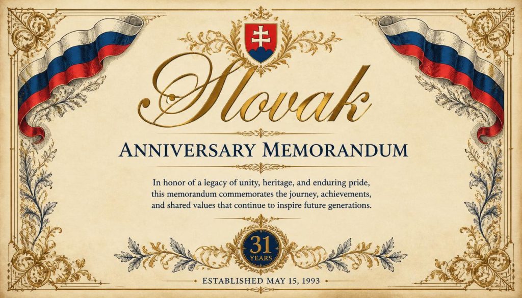 Slovak Republic 31st Anniversary Memorandum with National Emblems and Vintage Borders - Feature Image June 159