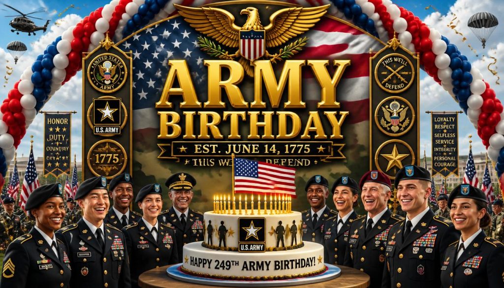 United States Army Birthday Celebration Featuring Patriotic Service Members and Cake - Feature Image June 257