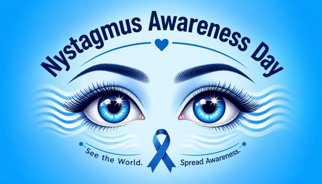 Nystagmus Awareness Day. Blue eyes, ribbon, and text for vision health and support. - Feature Image June 343