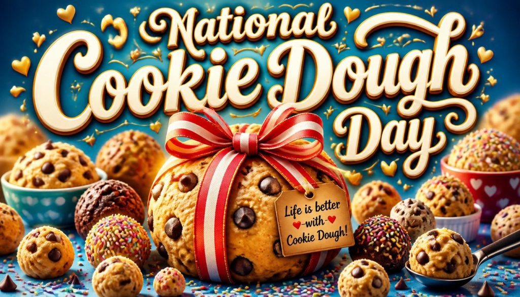 National Cookie Dough Day Festive Display with Present-Wrapped Treat and Assorted Dessert Bites - Feature Image June 358