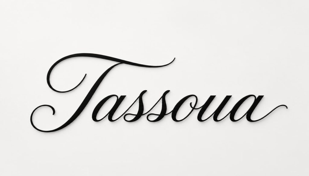 Black cursive text reading Tassoua on a white background