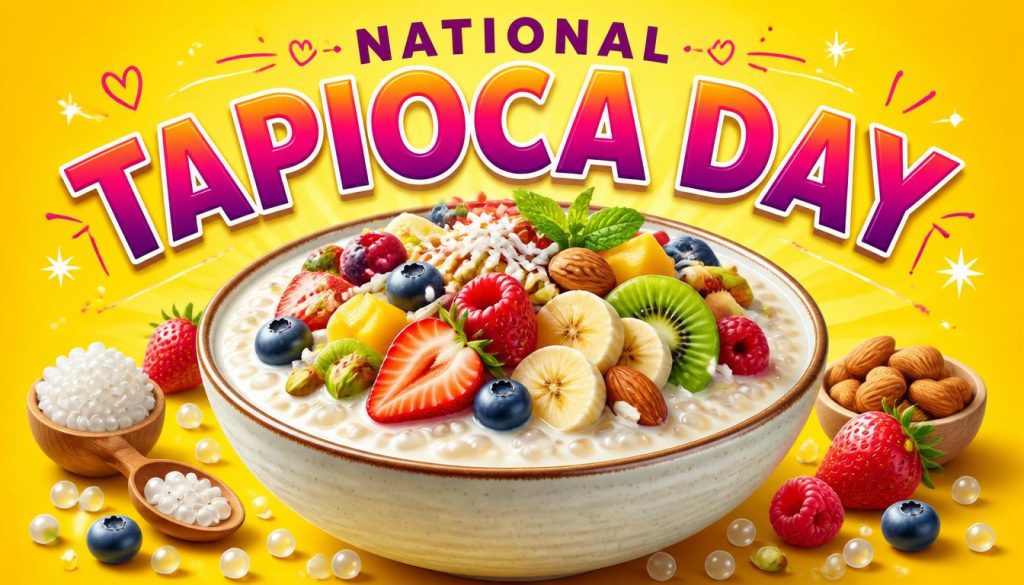 A bowl of tapioca pudding topped with fruit and nuts